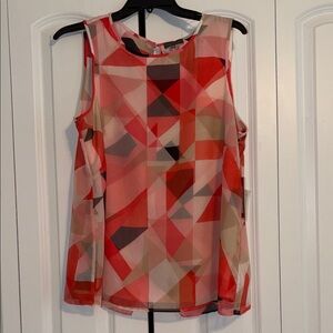 Vince Camuto Geometric Sleeveless Blouse - Red and Cream